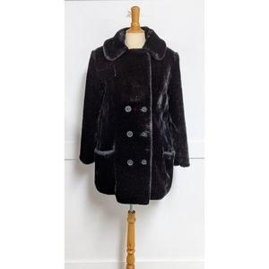 Vintage 1960s Black Faux Fur Teddy Bear Coat Small